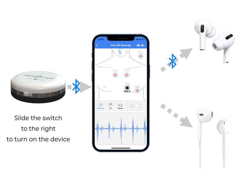 Stemoscope II Personal Smart Wireless Stethoscope - Bluetooth Stethoscope - Digital Stethoscope - Stemoscope